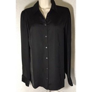 Susan Graver Black Shirt Black Lace Cuffs Long Sleeves Business Shirt Sz XS
